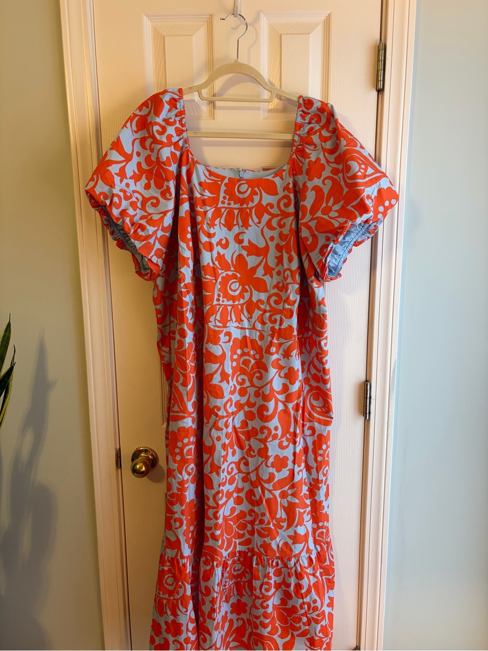 Talbots Orange and Light Blue Floral Midi Dress